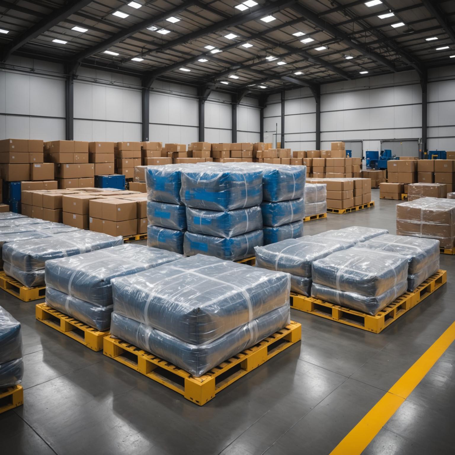 Air freight cargo pallets being prepared for loading