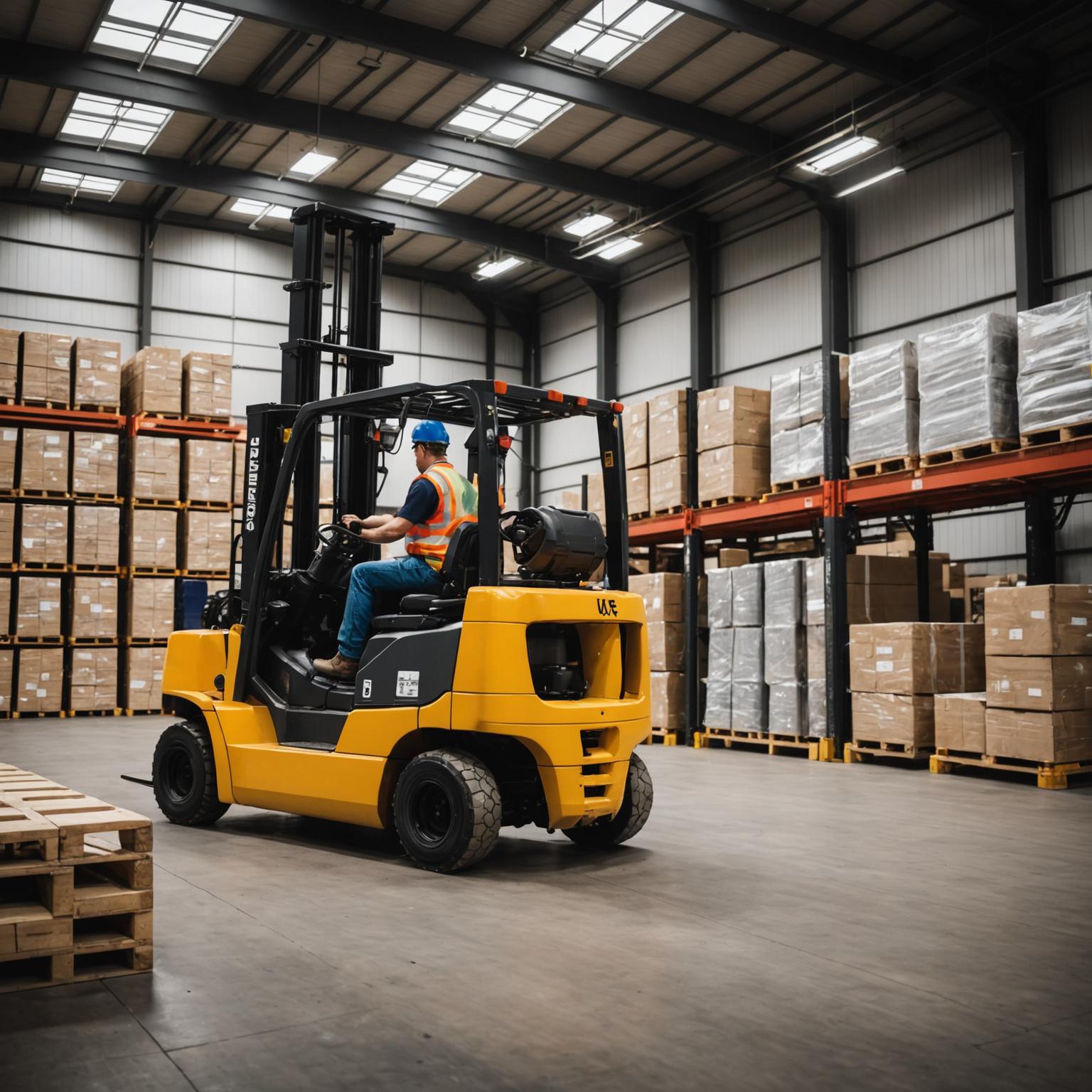 Forklift operating in warehouse loading bay