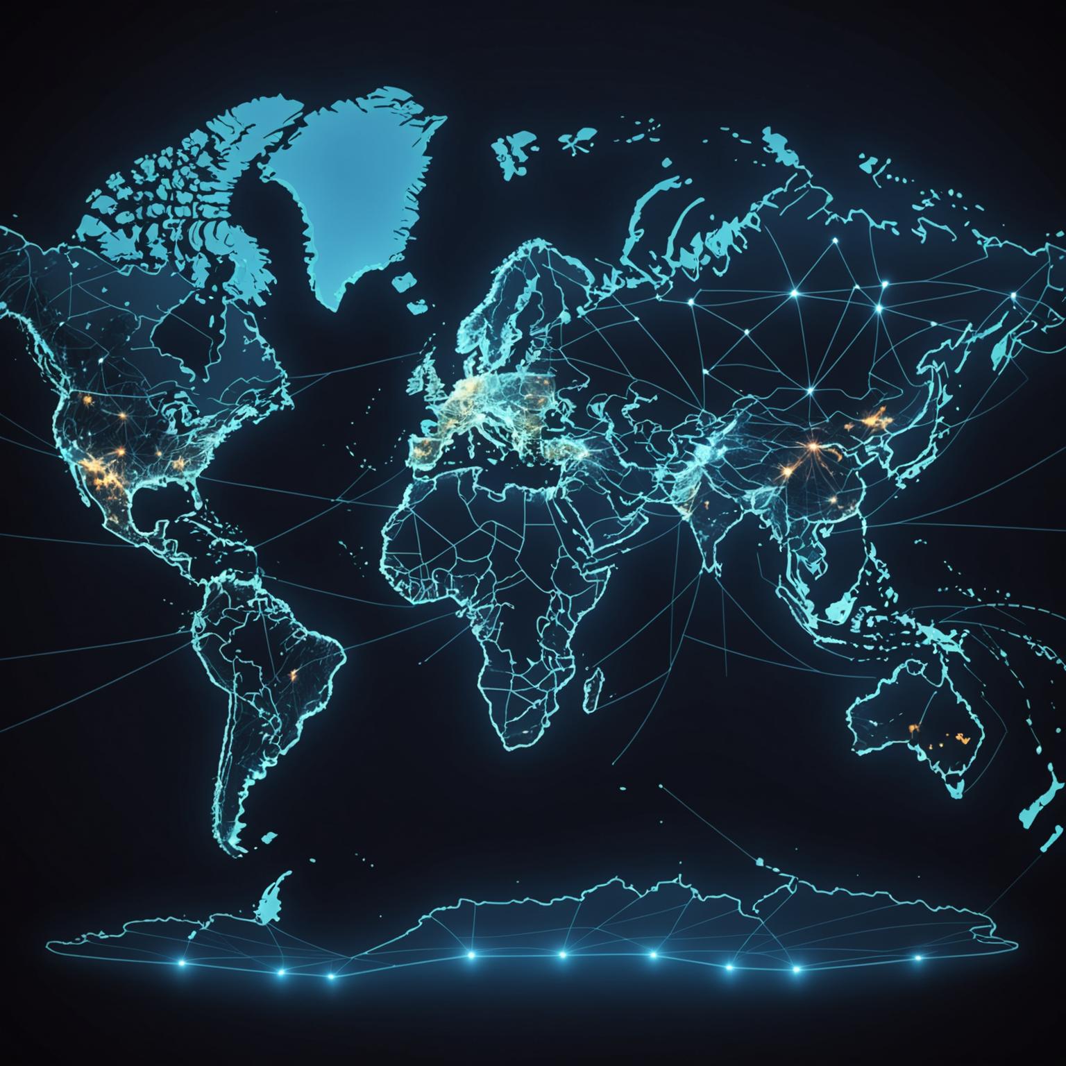 World trade routes on a digital map