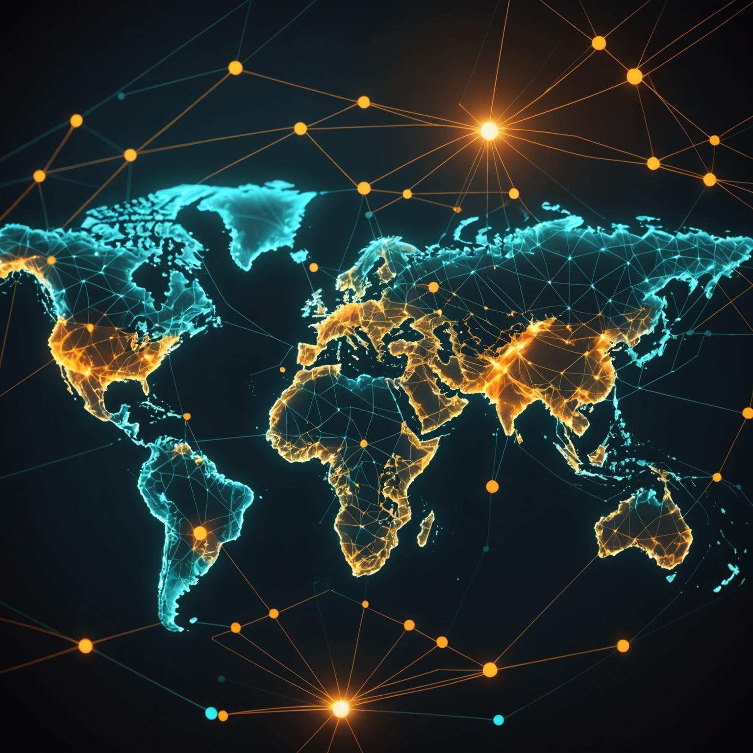 Global trade network connecting international shipping routes